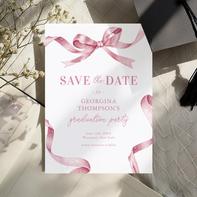 Elegant Pink Watercolor Bow Graduation Save The Date (Von Creator hochgeladen)