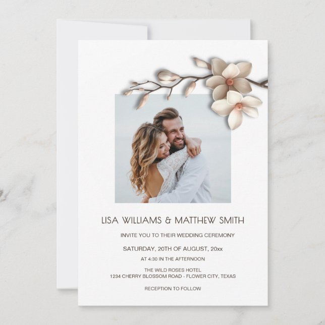 Elegant Pink White 3D Roses Wedding Einladung (Vorderseite)