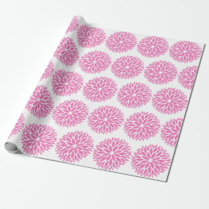 ELEGANT PINK WHITE DAHLIA BIRTHDAY WEDDAY WRAP GESCHENKPAPIER