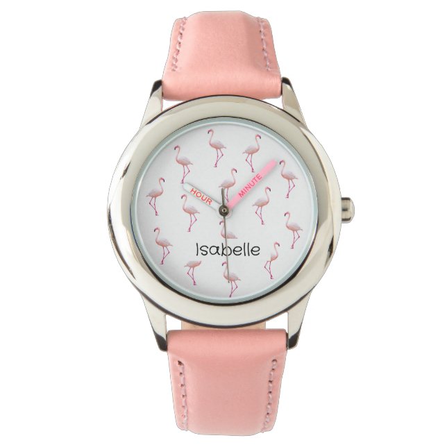 Elegant Pink White Flamingo | Monogramm Custom Armbanduhr (Vorderseite)