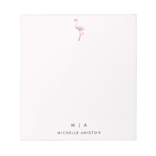 Elegant Pink White Flamingo Monogramm Custom Notizblock
