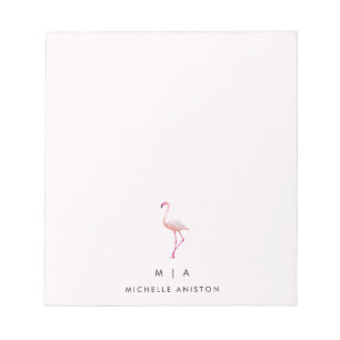 Elegant Pink White Flamingo Monogramm Custom Notizblock