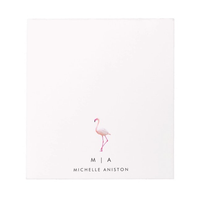Elegant Pink White Flamingo | Monogramm Custom Notizblock (Vorderseite)
