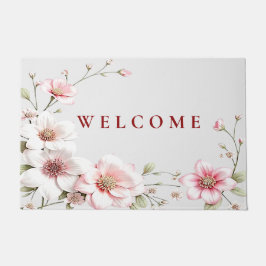 Elegant Pink White Floral Doormat Fußmatte