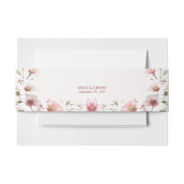 Elegant Pink White Floral Invitation Belly Band