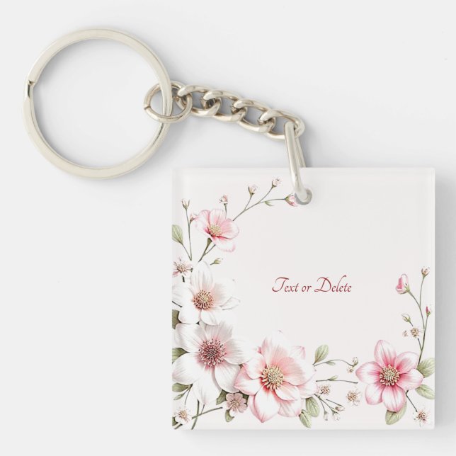 Elegant Pink White Floral Keychain Schlüsselanhänger (Vorderseite)