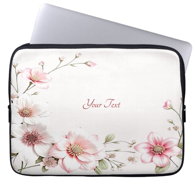 Elegant Pink White Floral Laptop Sleeve (Vorderseite)