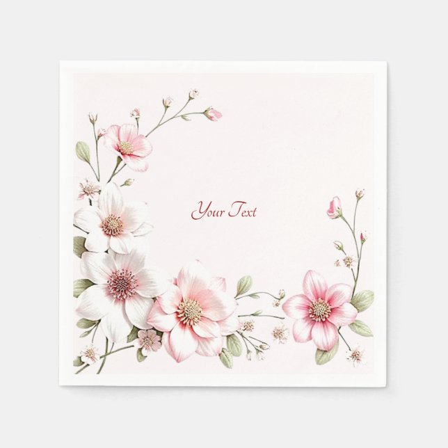 Elegant Pink White Floral Napkins Serviette (Vorderseite)