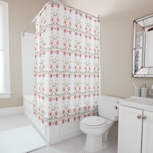 Elegant Pink White Floral Shower Curtain Duschvorhang (Beispiel)