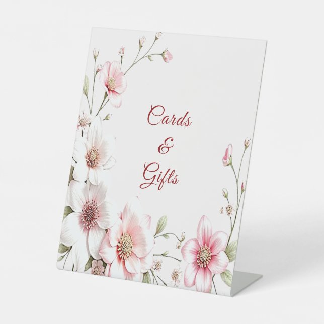 Elegant Pink White Floral Tabletop Signs Sockelschild (Vorderseite)