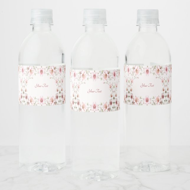 Elegant Pink White Floral Water Bottle Label (Flaschen)