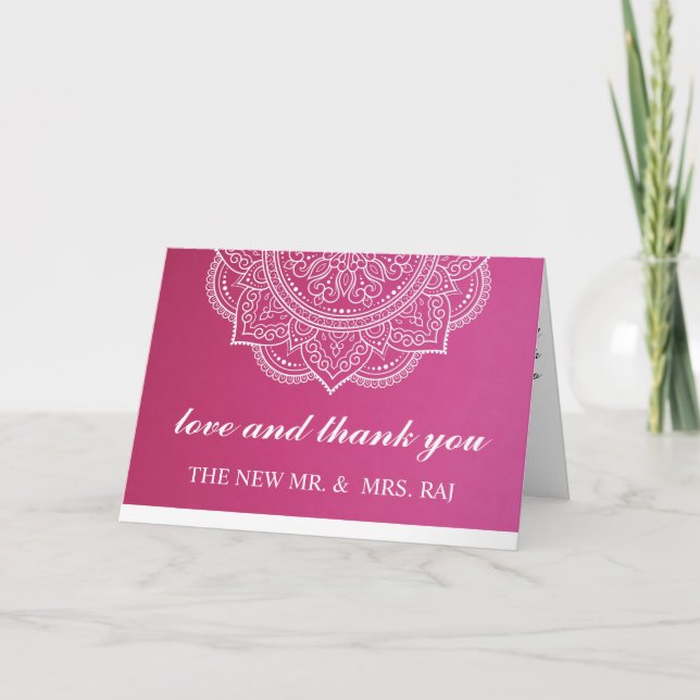 Elegant Pink White Paisley Indian Hindu Wedding Th Dankeskarte (Vorderseite)