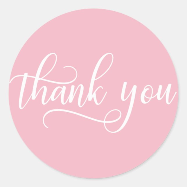 Elegant PINK White Script Calligraphy Vielen Dank Runder Aufkleber (Vorderseite)
