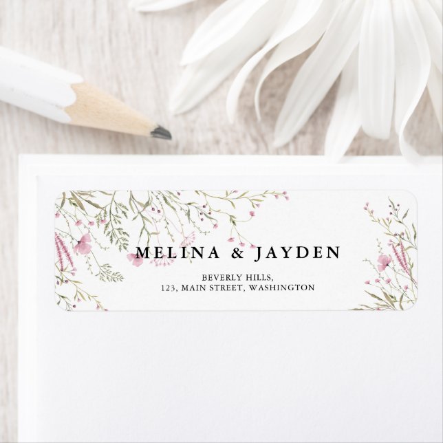 Elegant Pink Wild Floral Wedding Address (Insitu)
