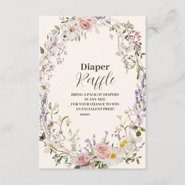 Elegant Pink Wildblume Boho Diapper Raffle Begleitkarte (Vorderseite)