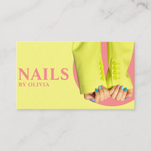 Elegant Pink Yellow Feminine Moderne Nageltechnik Visitenkarte