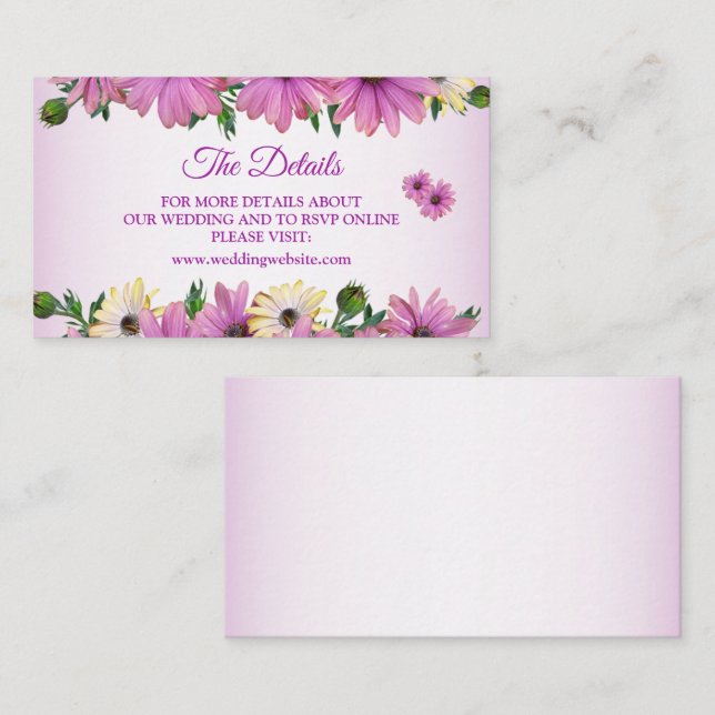 ًElegant Pink Yellow Floral Rustic Wedding Detail Begleitkarte (Vorne/Hinten)