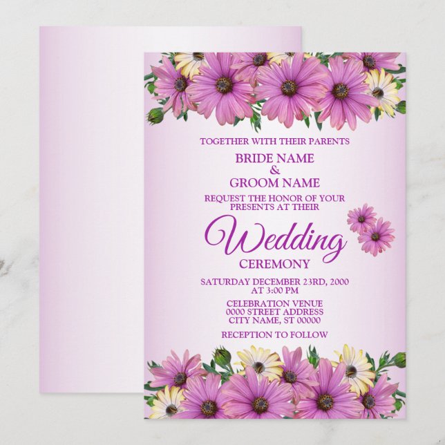 Elegant Pink Yellow Floral Rustic Wedding Einladung (Vorne/Hinten)