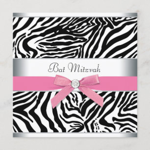 Elegant Pink Zebra Bat Mitzvah Einladung