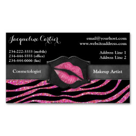 Elegant Pink Zebra Glitzer Kiss Kosmetologe Magnetische Visitenkarte