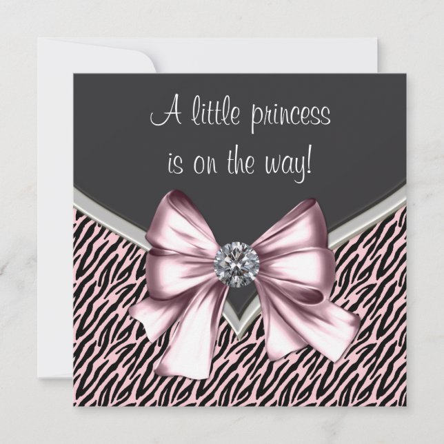 Elegant Pink Zebra Princess Baby Shower Einladung (Vorderseite)