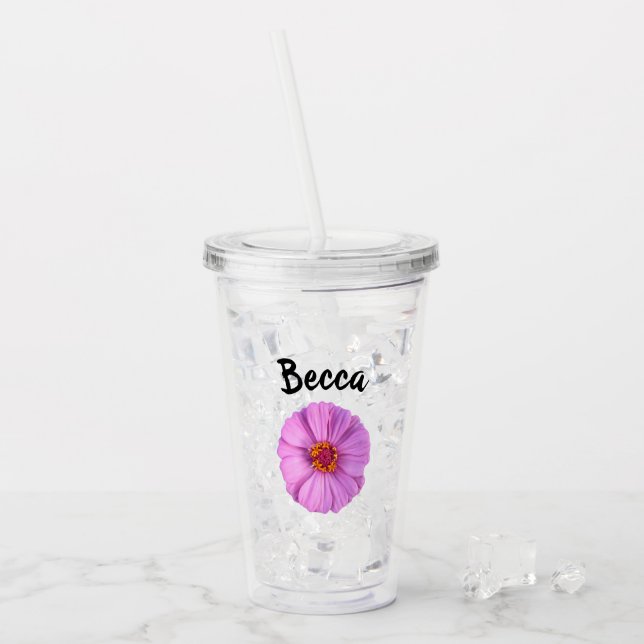 Elegant Pink Zinnia Flower Personalized Acryltrinkbecher (Vorderseite Ice)