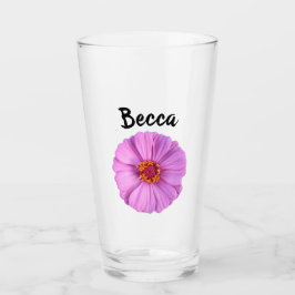 Elegant Pink Zinnia Flower Personalized Glas