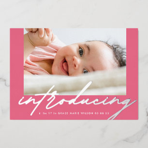 Elegant Pinks Silver Einführung Foto Baby Folieneinladung