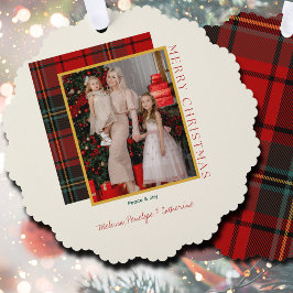 Elegant Plaid Modern Photo Ornament Christmas Card