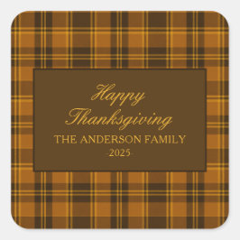 Elegant Plaid Thanksgiving Classic Custom Favor Quadratischer Aufkleber