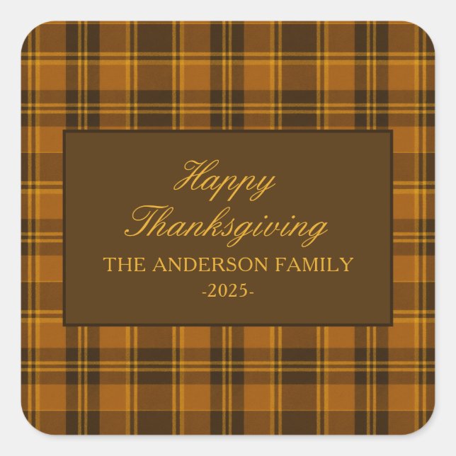 Elegant Plaid Thanksgiving Classic Custom Favor Quadratischer Aufkleber (Vorderseite)