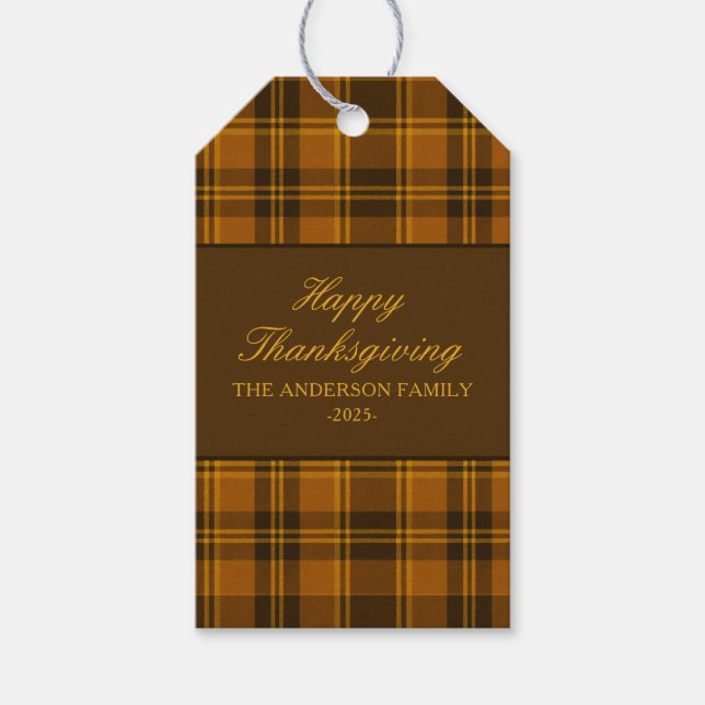 Elegant Plaid Thanksgiving Classic Vintage Custom  Geschenkanhänger (Vorderseite)