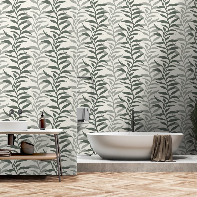 Elegant Plants in Flow XL 1 dark green silhouette Tapete (Badezimmer)