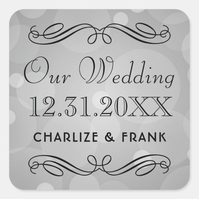 Elegant Platinum Gray Wedding Monogram Quadratischer Aufkleber (Vorderseite)