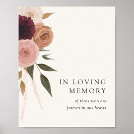 Elegant Plum Floral Wedding In Loving Memory Sign Poster