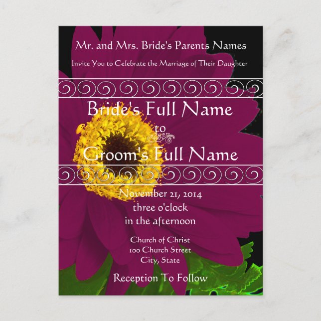 Elegant Plum Gerber Daisy Wedding Einladung (Vorderseite)