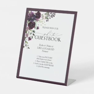 Elegant Plum Lila Mauve Floral Foto Gästebuch Sockelschild