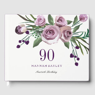 Elegant Plum Lila Rose 90. Geburtstag Gästebuch