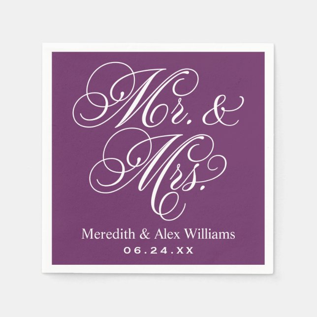 Elegant Plum Mr. und Mrs. Script Custom Monogram Serviette (Vorderseite)