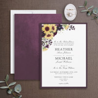 Elegant Plum Purple Sunflower Watercolor Wedding