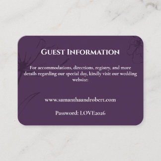 Elegant PlumPurple Floral Line Art Wedding Details Begleitkarte