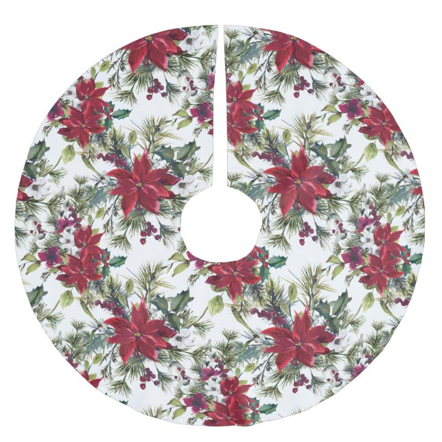 Elegant Poinsettia Bouquet Pattern Polyester Weihnachtsbaumdecke (Vorderseite)