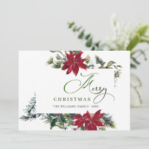 Elegant Poinsettia Christmas Mistletoe Gruß Feiertagskarte