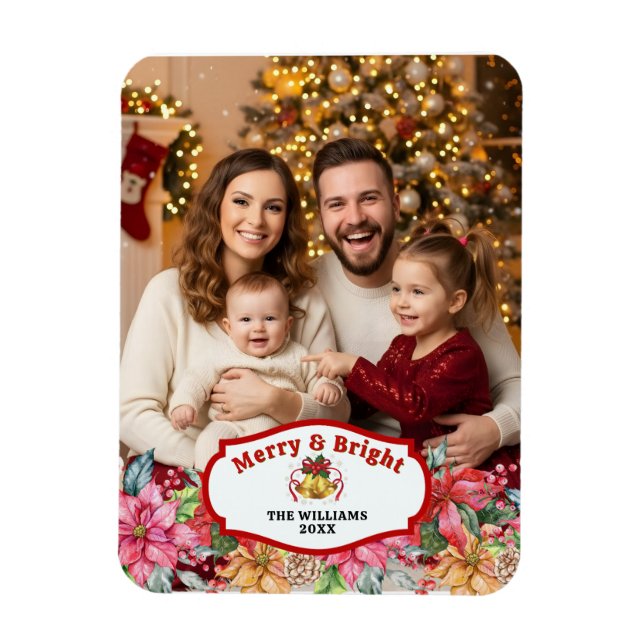 Elegant Poinsettia Floral Custom Photo  Magnet (Vertikal)