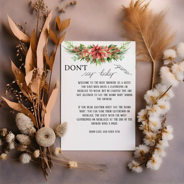 Elegant Poinsettia Floral Say Baby Game Card nicht Mitteilungskarte (Von Creator hochgeladen)