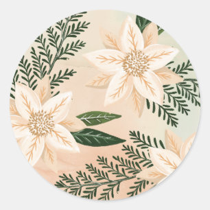 Elegant Poinsettia Frohe Weihnachts Wasserfarbe Runder Aufkleber