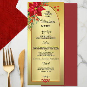 Elégant Poinsettia Gold Christmas Dinner Menu