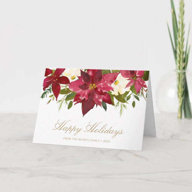 Elegant Poinsettia Gold Happy Holidays Weihnachten (Vorderseite)