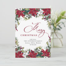 Elegant Poinsettia Mistletoe Weihnachtsgrüße