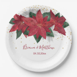 Elegant Poinsettia Red Christmas Pappteller